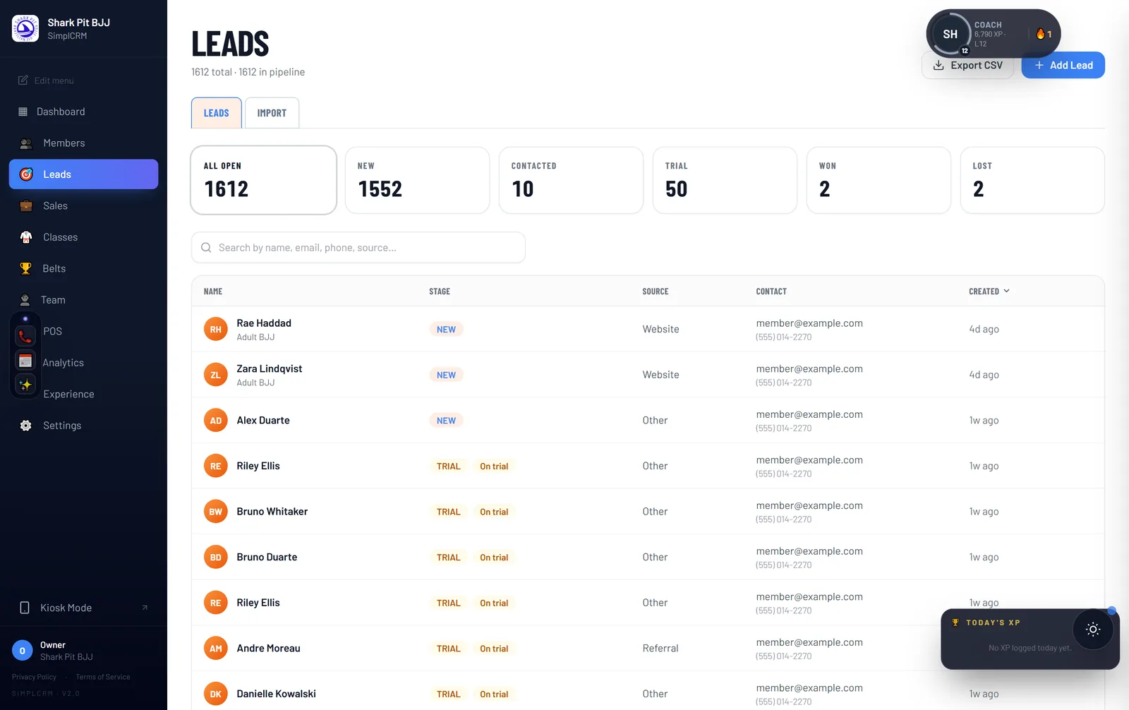 NinjaOps leads pipeline showing lead stages and follow-up tasks
